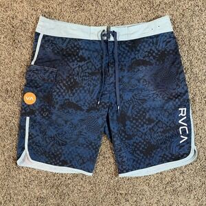 RVCA Board Shorts Mens 36 Blue Geometric Balance Performance Stretch